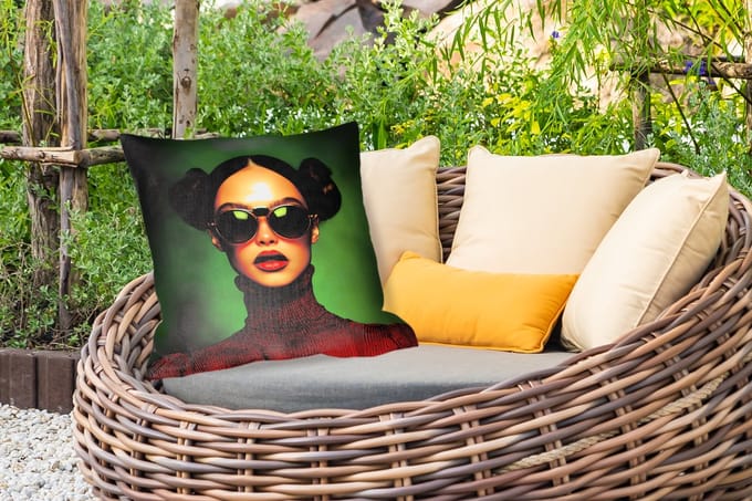 Sierkussen Buiten - Vrouw - Groen - Bril - Aesthetic - Modern - 60x60 cm - Weerbestendig