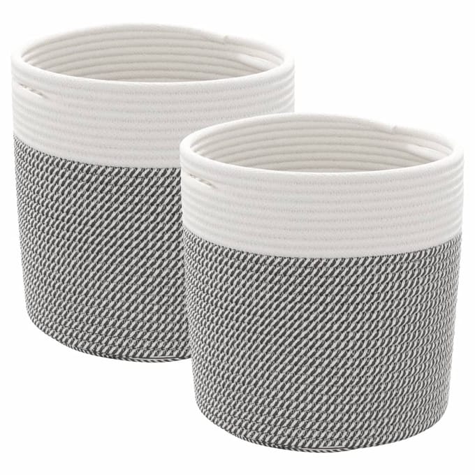 vidaXL - Opbergmanden - 2 - st - Ø - 28x28 - cm - katoen - grijs - en - wit