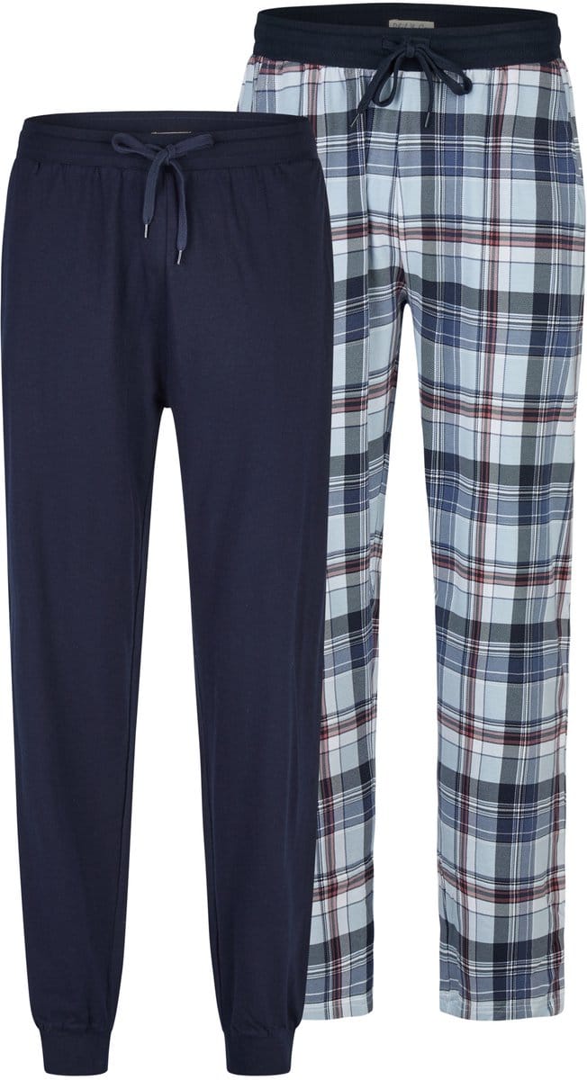 Phil & Co Heren Lange Pyjamabroeken 2-Pack Blauw Geruit/Donkerblauw - Maat L