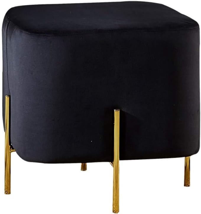 Moderne poef - Gestoffeerde kruk - Extra zitplaats - Gouden poten - 45x43cm - Zwart