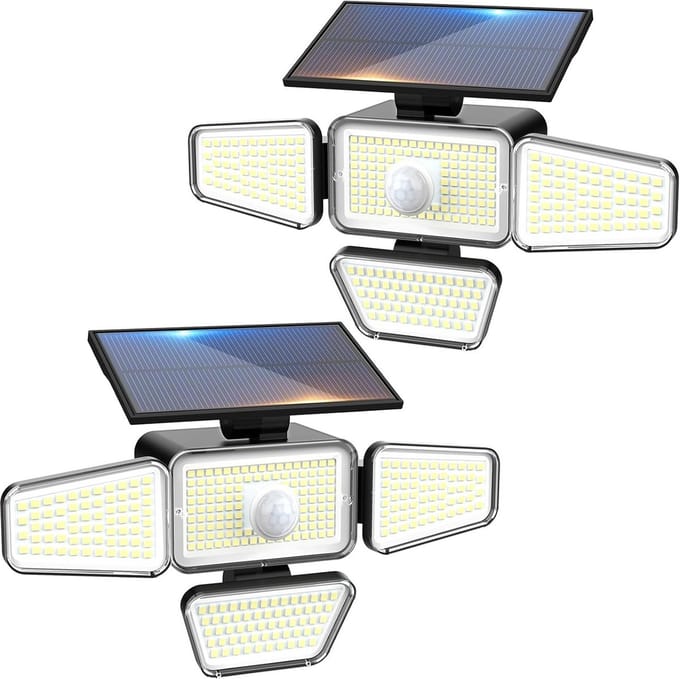 Set van 2 Buitenlampen met Bewegingsmelder en Zonnepaneel, IP65 Waterdicht
