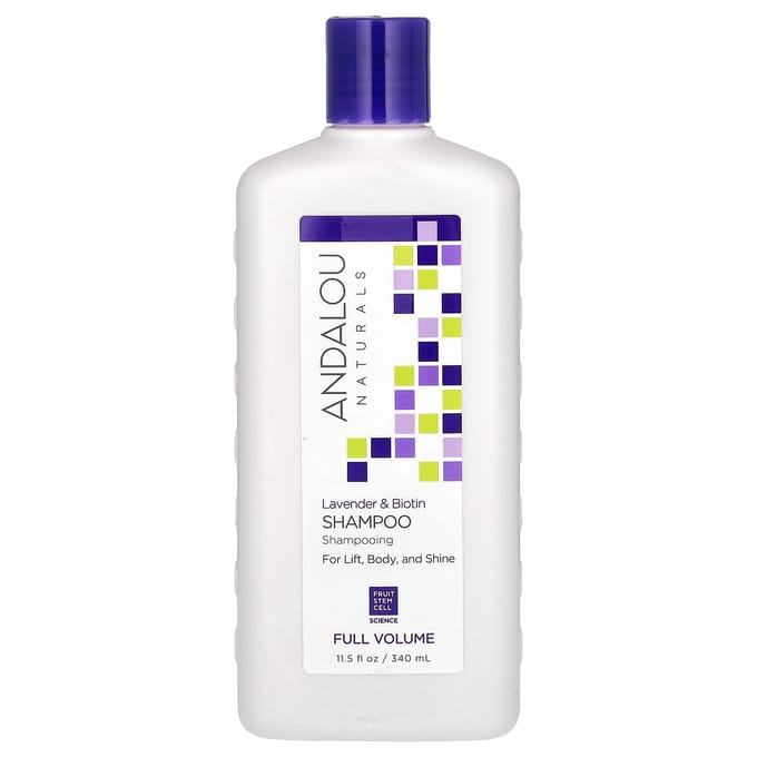 Andalou Naturals, Shampoo, Full Volume, Lifting, Volume, Glow, Lavender and Biotin, 11.5 fl oz (340 ml) white