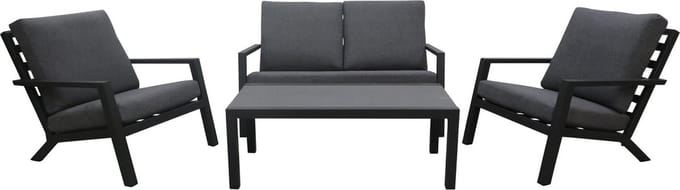 Stoel-bank loungeset Bezano | 4-delig | 4 personen | Grey/Matt Black | Aluminium