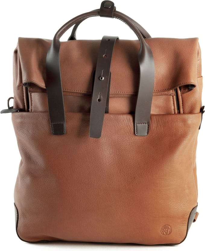 HAROLD'S Leren Schoudertas Laptoptas met laptopvak Mount Backpack / Messengerbag Cognac Bruine