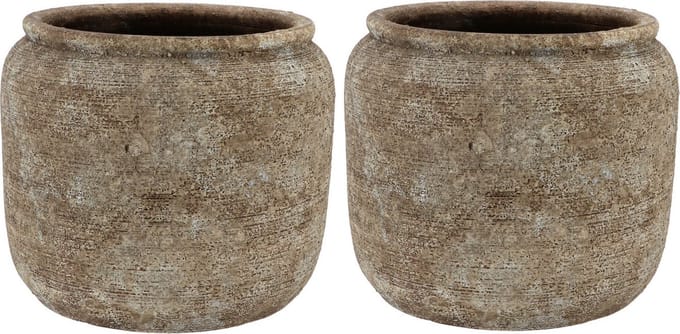 DK Design Bloempot kruik model Batu - 2x - zandkleur - D18 x H16 cm - rustiek