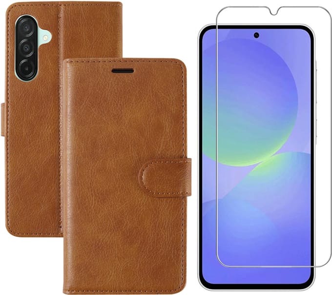 Hoesje geschikt voor Samsung Galaxy A36 bookcase Bruin - Met screenprotector tempered glass Galaxy A36