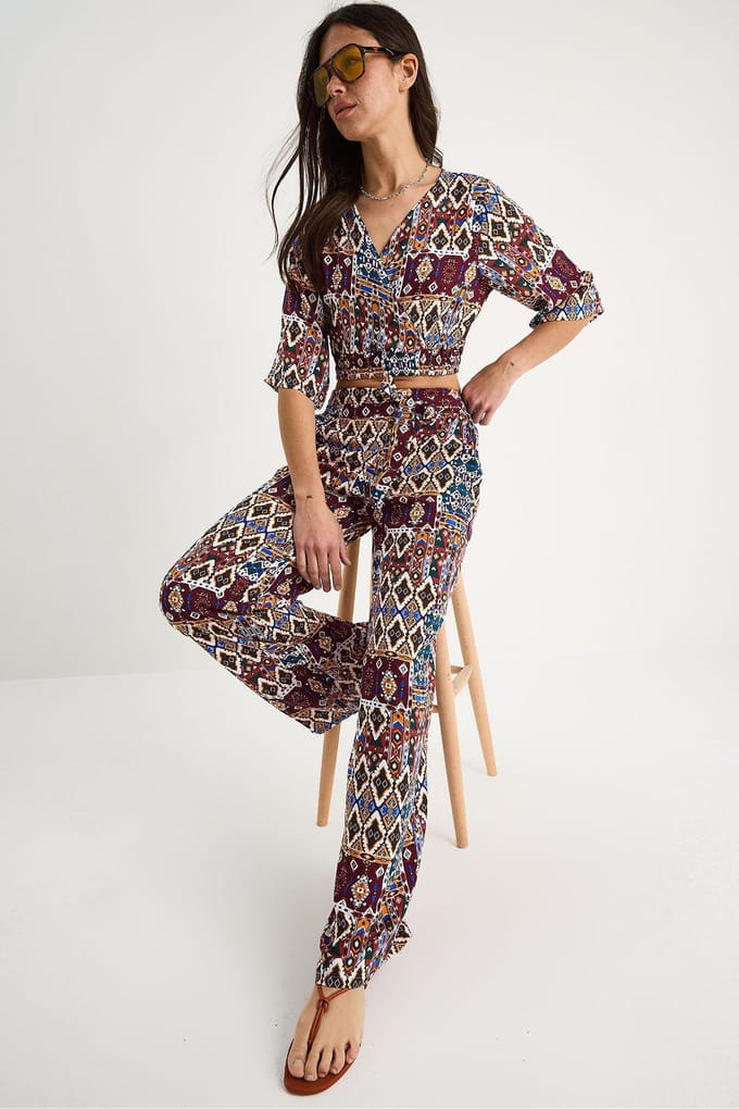 Gegevensset met Patroon en V-hals Crop Top