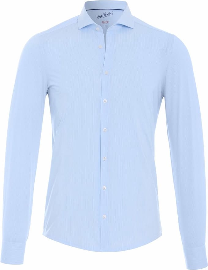 Pure H.Tico The Functional Shirt Strepen Blauw - Maat 37 - Heren - Overhemden Formeel