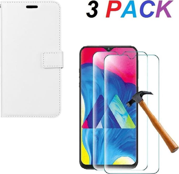 hoesje Geschikt voor: Samsung Galaxy A9 2018 Portemonnee Wit met 2 stuks Glas Screen protector
