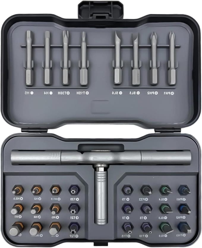 Magnetische Schroevendraaier - Ratelschroevendraaierset - Alledaagse Reparaties - 32-in-1 Set - Compact Ontwerp - Grijs