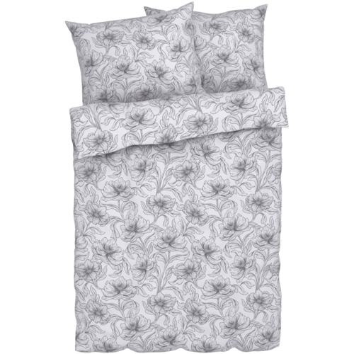 LIVARNO HOME Renforcé dekbedovertrek 200 x 200 cm (Bloemen/wit/grijs)
