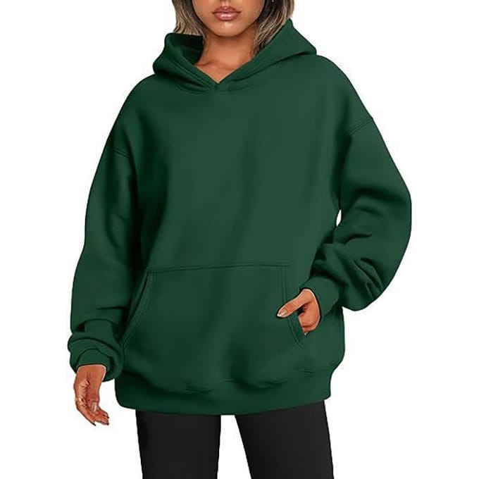 Sweat-shirt à capuche pour femmes, couleur unie, surdimensionné, ample, décontracté, polaire L vert