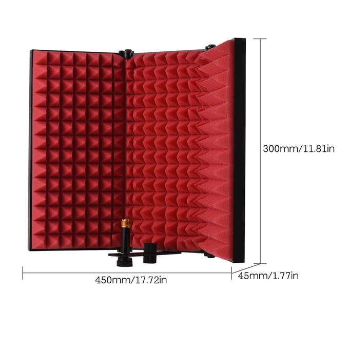3-deurs professionele studio-opnamemicrofoon Isolatiekap Opvouwbare popfilter Microfoonwind rood
