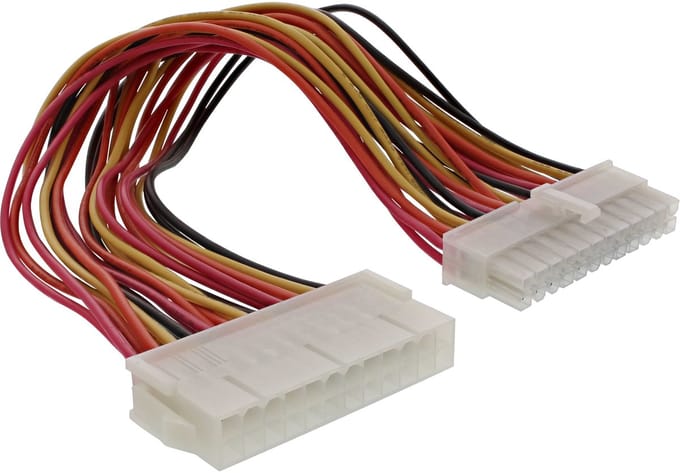 ATX 24-pins (m) - ATX 24-pins (v) voeding verlengkabel - 0,20 meter