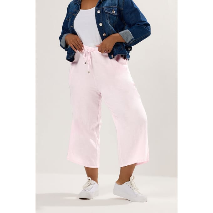 Yours Lichtroze Wijde Linnen Culottes Size 42