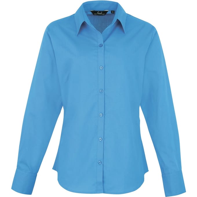 Premier Dames/Dames Popeline Blouse met Lange Mouwen (Saffier)