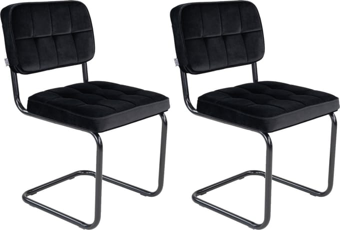 KICK® IVY Eetkamerstoelen – Set van 2 – Velvet – Buisframe – Zwart