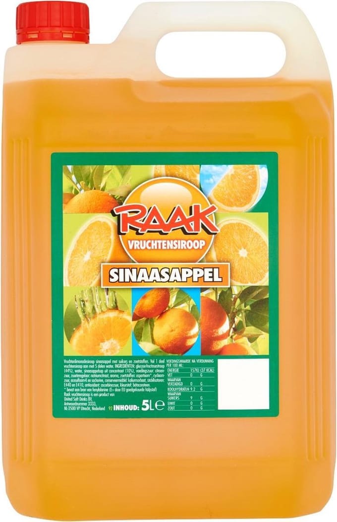 Limonade Vruchtensiroop Sinaasappel Grote - XXL Jerrycan RAAK  5 Liter