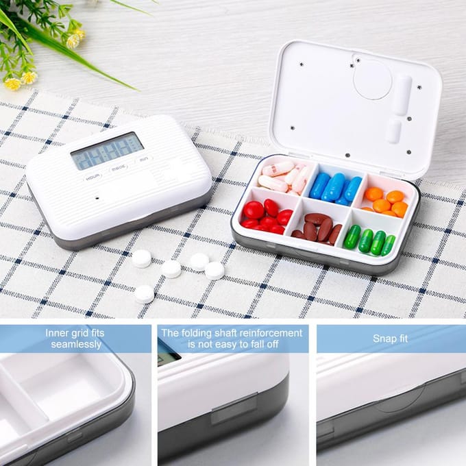 Pillendoos met Alarm Elektronische Pillenorganizer met LCD-scherm 6 Vakken Digitale Pil white