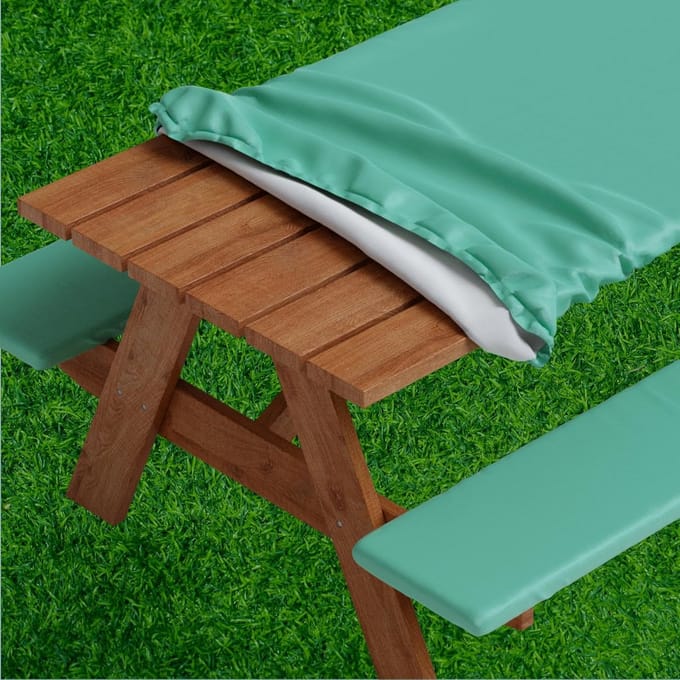 Sorfey Picnic Table Cover with Sofa Covers - Equipped with Elastic, Vinyl with Flannel Backing, Fits for Table 30" x 60" Rectangle, Water Resistant, Solid Green Design