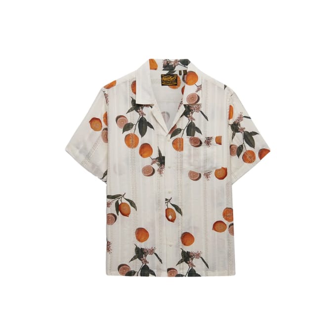 Superdry Beach Printed Overhemd met Korte Mouwen Crème Grootte: 44