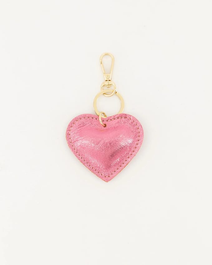 sleutelhanger -roze -hartje -leer - metallic- Moederdag