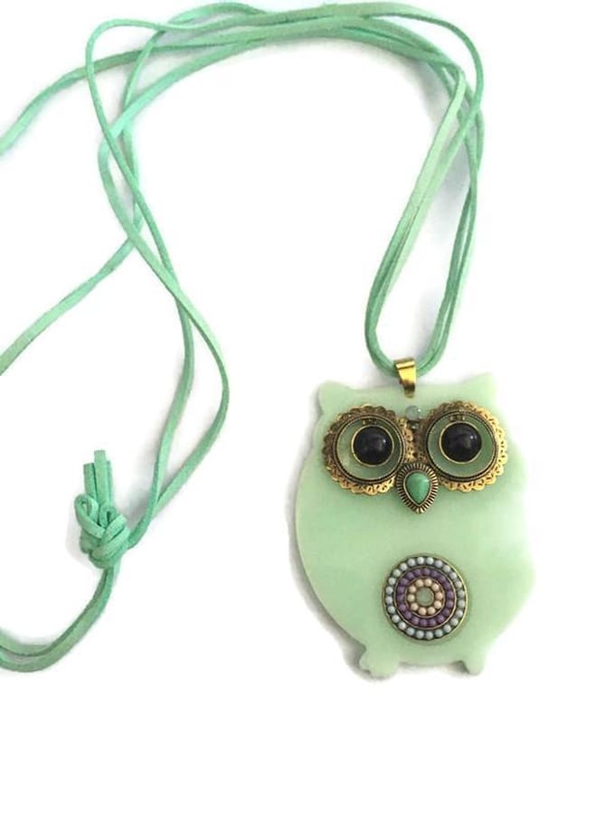 Petra's Sieradenwereld - Ketting lang uil mintgroen (832)
