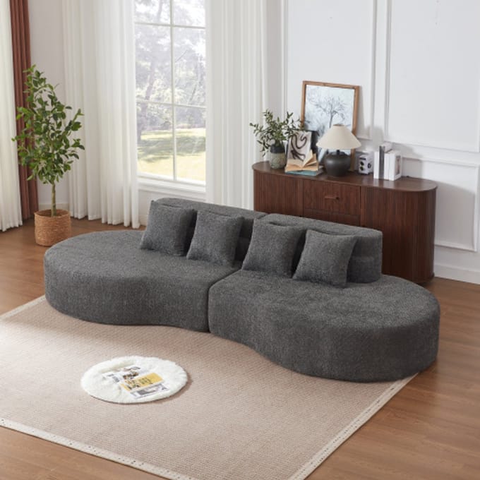 MODFU Modulair Schuimsofa - 2-Delig - Gelaagde Rugleuning - Modern - Voor Woonkamer - Chenille - Grijs