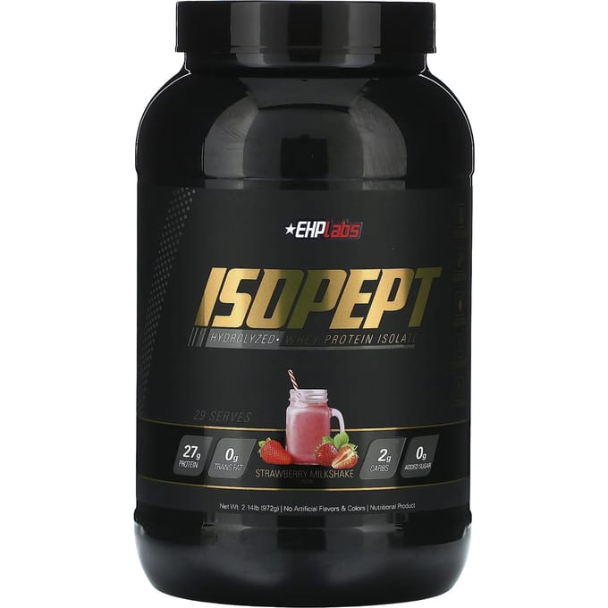 EHPlabs, IsoPept, Gehydrolyseerd Wei-eiwit Isolaat, Aardbeien Milkshake, 2,14 lb (972 g)