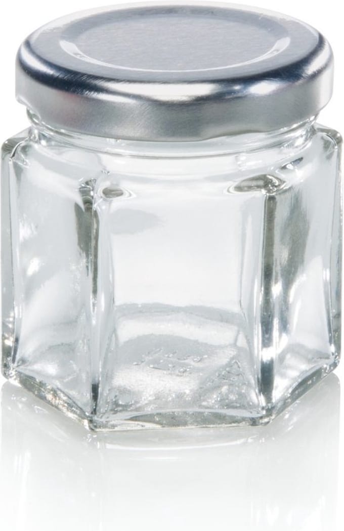 Leifheit jampot - zeshoekig - 47 ml - glas - zilveren deksel