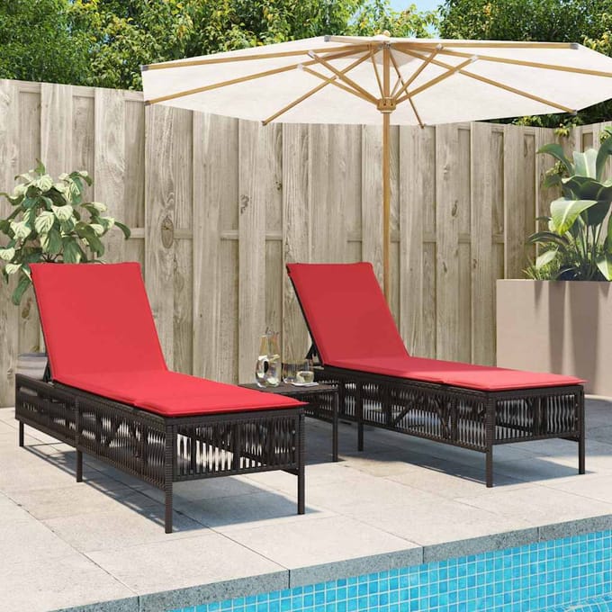 vidaXL - Ligstoelen - 2 - stuks - met - tafel - Bruin - Poly - Rotan