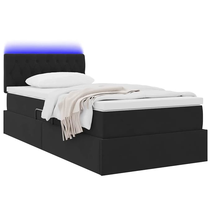 vidaXL - LED - opbergbed - met - matras - Zwart - 90 - x - 190 - cm - Fluweel