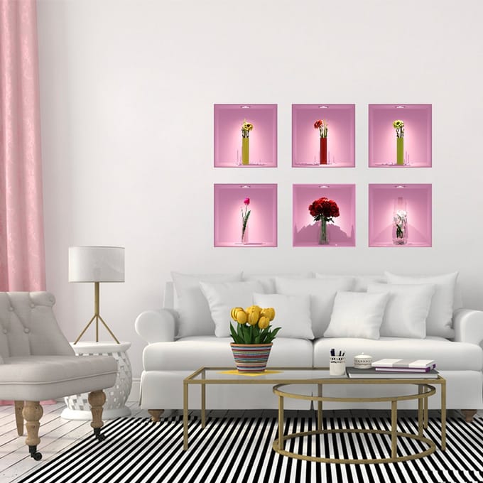 Set van 6 3D-bloemstickers, 60 x 90 cm