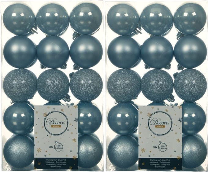 Decoris kerstballen - 60x st - lichtblauw - D6 cm - kunststof - kerstversiering