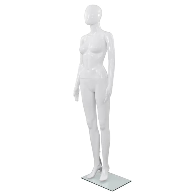 vidaXL - Etalagepop - vrouwelijk - met - glazen - voet - 175 - cm - glanzend - wit