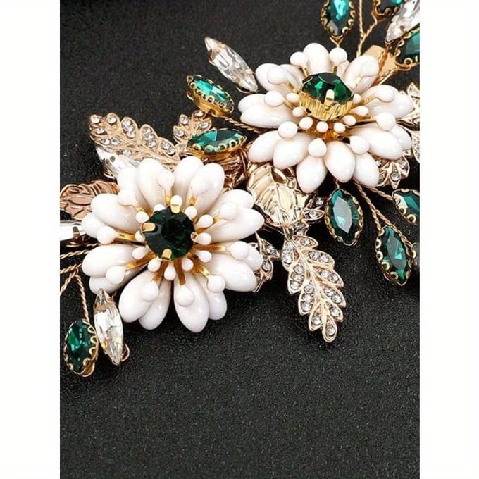 1 stuks Handgemaakte Gouden Legering & Parel Bloemen Bruids Haarclip, Bruiloft Feest Haaraccessoire one-size groen