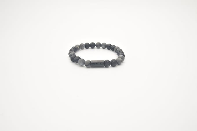 JOSH Heren Armband met Natuursteen Matt Grey-Lava | 09313-BRA