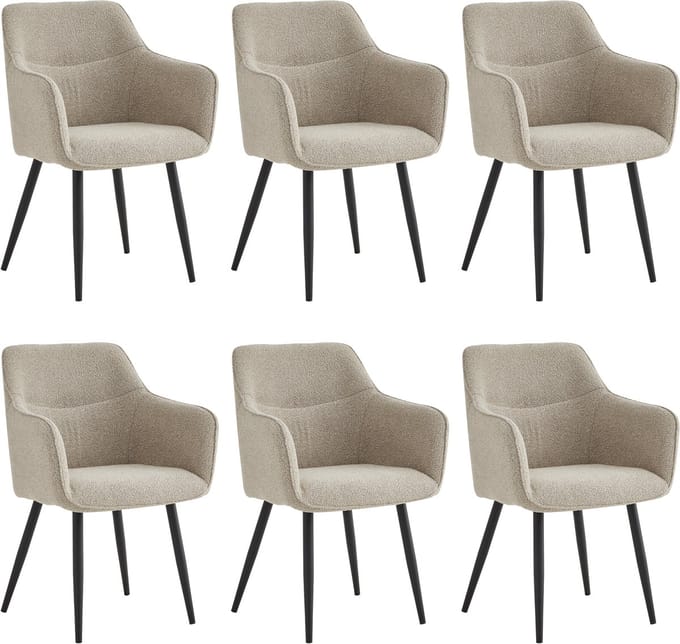 Colenis® - City Eetkamerstoel - Set Van 6 - Beige - Bouclé Stof - Industrieel