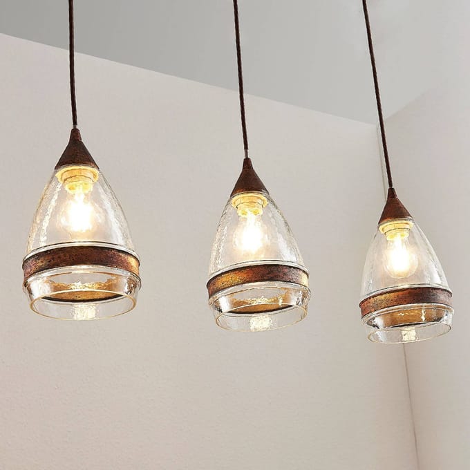Lindby - hanglamp - 3lichts - Metaal, glas - H: 25.8 cm - E27 - roestbruin, helder