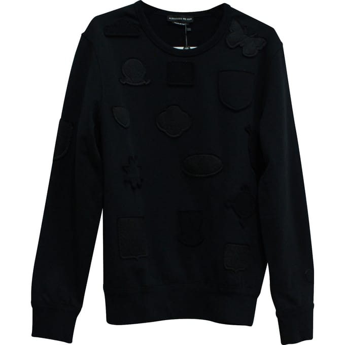 Alexander McQueen Crewneck Badges Pullover in zwart katoen