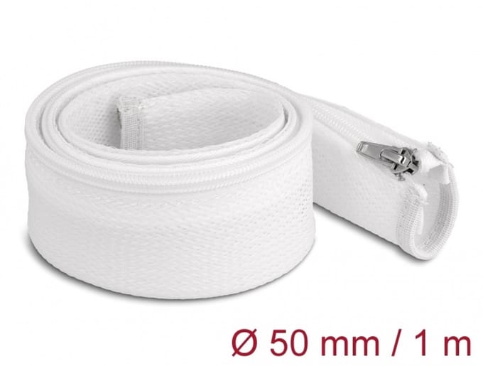Delock polyester kabelsleeve met ritssluiting | 50mm | hittebestendig | wit | 1 meter