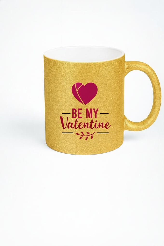 Gouden Glitter Mok 'Be My Valentine' - Romantisch Valentijn Cadeau