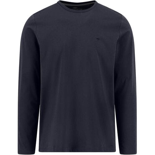 Fynch-Hatton T-Shirt Solid Color Long Sleeve Crew Neck Navy / male