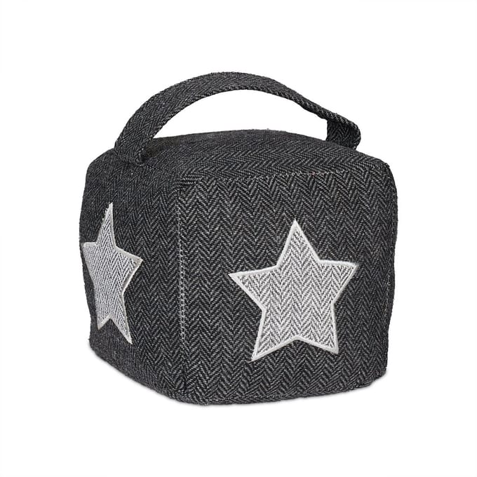 deurstopper met handgreep - zandvulling - ster - 18 x 15 x 15 cm - grijs-wit