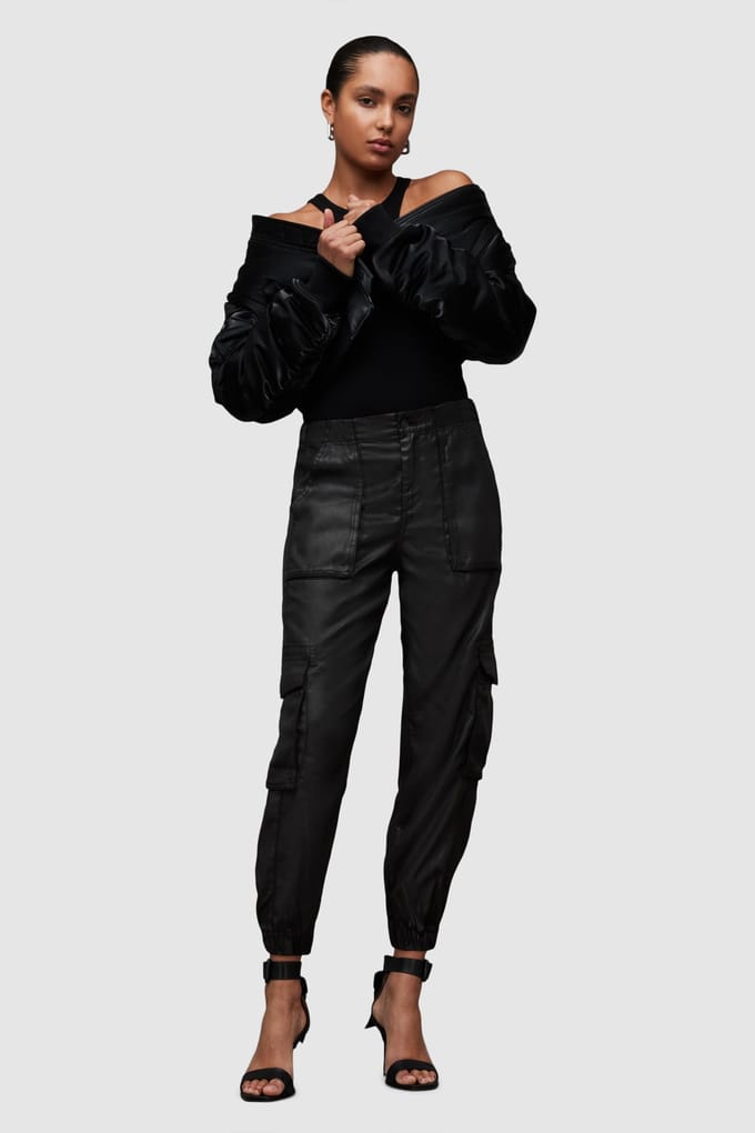 AllSaints Frieda Coated Trouse Black Taglia: 4 | Pantaloni cargo Outlet | Donna | Nero