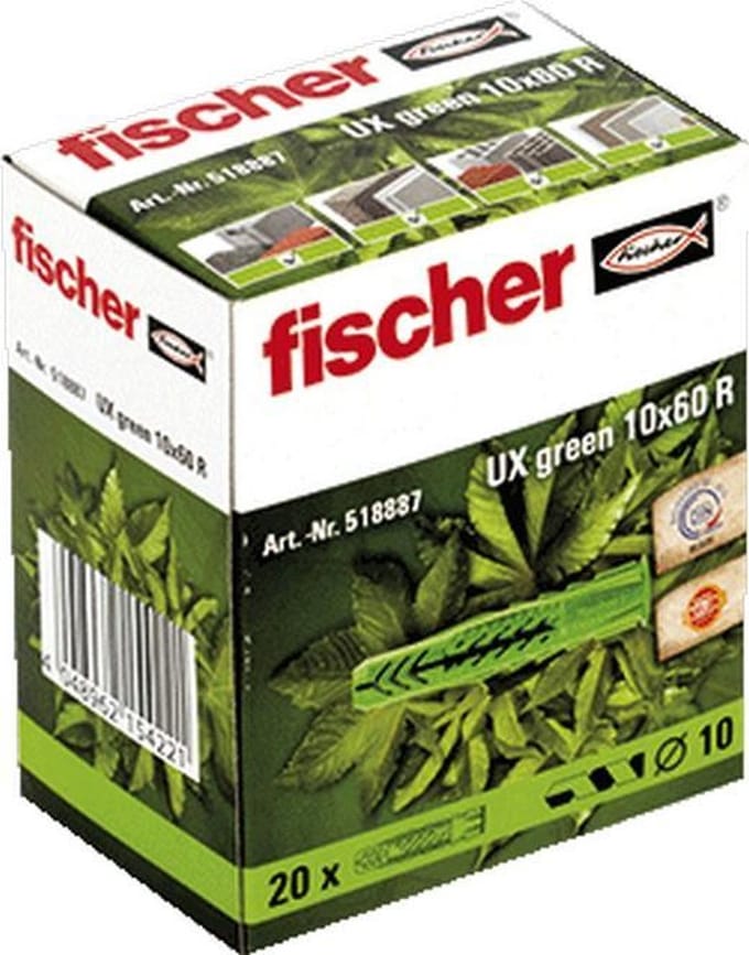 FIS univ plug UX green, kunstst, le 60mm, boorgatdiameter 10mm