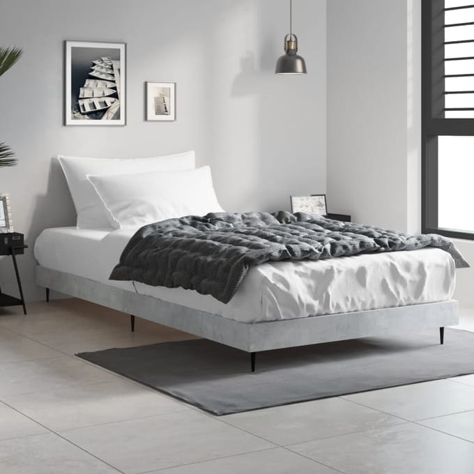 vidaXL - Bedframe - bewerkt - hout - betongrijs - 90x200 - cm