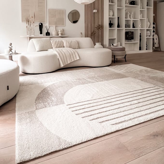 FRAAI Hoogpolig vloerkleed - Serene Shapes Creme | Vredig! - 200x290cm