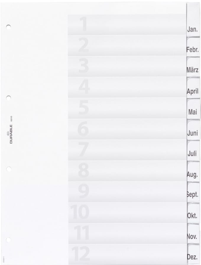 6810 - Numeric tab index - Transparent - Portrait - A4 - 225 mm - 297 mm