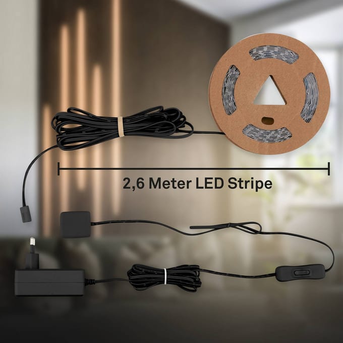Briloner Pimp your Panel - LED Strip Starter Kit 2,6m - 8018147 - WW Basisset - Pimp your Panel - Driver - Kabelschakelaar - Zelfklevend - 262,5 x 1 cm